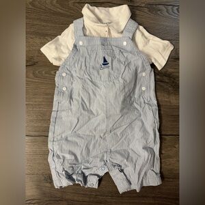 Striped Baby Overalls with Sailboat Embroidery